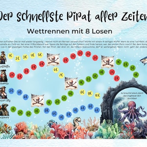Der schnellste Pirat aller Zeiten || Klappchallenge zum Würfeln, mit 8 Tombola Losen || Print mit 300g Papier - passend für A6 Zippertaschen