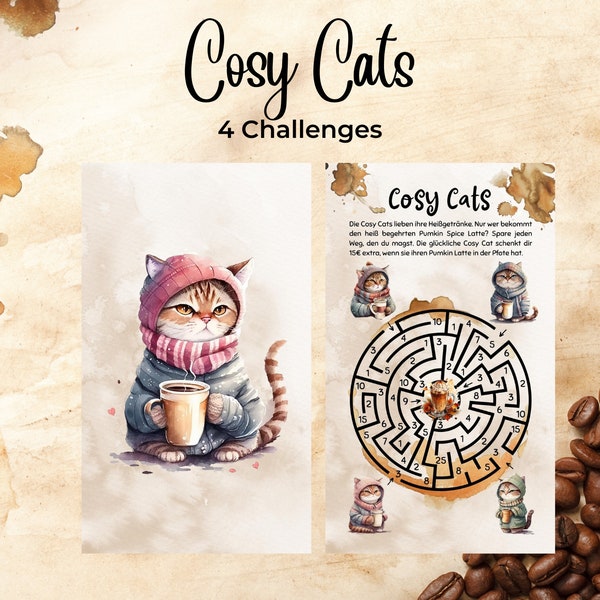Cosy Cats - als Set oder Einzelchallenges || 4 verschiedene Sparchallenges || Print mit 160g Papier - passend für A6 Zippertaschen