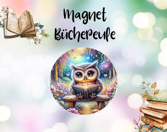 Magnet Büchereule || Durchmesser 3,5cm || Kühlschrankmagnet, Buttonmagnet