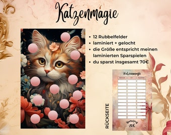 Katzenmagie || laminierte Rubbelchallenge || zum Einheften in den A6 Budgetbinder