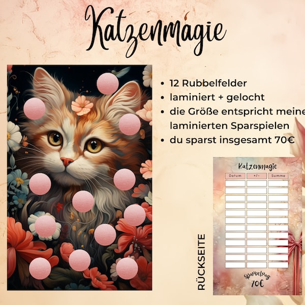 Katzenmagie || laminierte Rubbelchallenge || zum Einheften in den A6 Budgetbinder