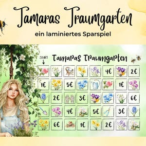 Tamaras Traumgarten || frühlingshaftes Sparspiel || passend für A6 Budgetbinder, laminiert, mit 2 Magneten