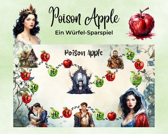 Poison Apple || fairytale savings game || laminated, with 2 magnets, 2 dice and 5 challenges