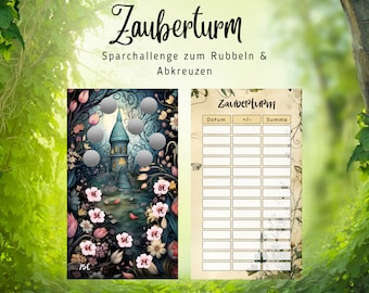 Zauberturm - spare 75 Euro || dunkler Frühling || Eine Sparchallenge zum Rubbeln und Abkreuzen || Print mit 300g Papier