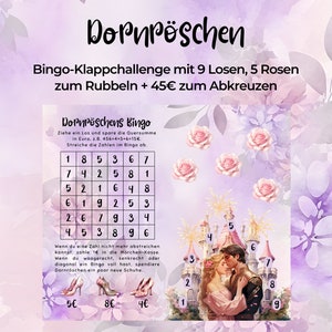 Dornröschen Bingo || Klappchallenge zum Rubbeln, Abkreuzen und mit 9 Tombola Losen