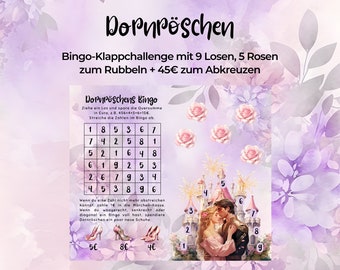 Dornröschen Bingo || Klappchallenge zum Rubbeln, Abkreuzen und mit 9 Tombola Losen