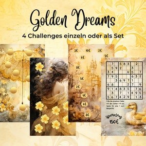 Golden Dreams als Set oder Einzelchallenges 4 verschiedene Sparchallenges Print mit 300g Papier passend für A6 Zippertaschen Bild 1