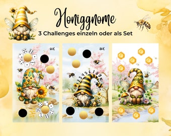 Honey gnomes - as a set or individual challenges || 3 different savings challenges || Print with 300g paper - suitable for A6 zipper bags