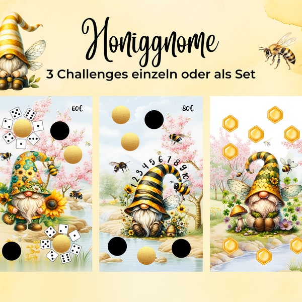 Honiggnome - als Set oder Einzelchallenges || 3 verschiedene Sparchallenges || Print mit 300g Papier - passend für A6 Zippertaschen