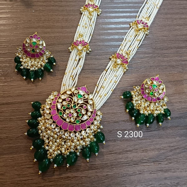 Sabyasachi inspired Designer Long Jadau Pacchi Kundan Meenakari Necklace Set for Brides/Layered Necklace Set/Statement Jewelry/Unique Jewels