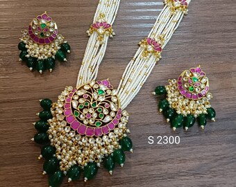 Sabyasachi inspirierte Designer langes Jadau Pacchi Kundan Meenakari Halsketten-Set für Bräute / geschichtetes Halsketten-Set / Statement-Schmuck / einzigartige Juwelen