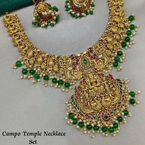 Antique Choker Matte Golden Laxmi Temple South Indian Necklace Set/ Choker Set/ Vintage / South Indian Jewelry/ Free Shipping