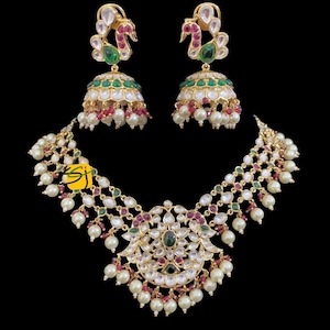 Very Fine jadau Pachi kundan heavy Bridal Necklace set with Earrings/ Sabyasachi inspired choker/Real pachi kundan Necklace/Handmade Jewelry