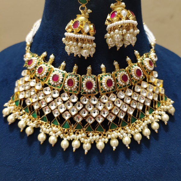 Restock Again/ Our Hot Selling Fine Quaility Gold Platted Pachi Kundan Bridal Necklace with Jhumkis| Ahmedabadi Pacchi Kundan Gold Necklace