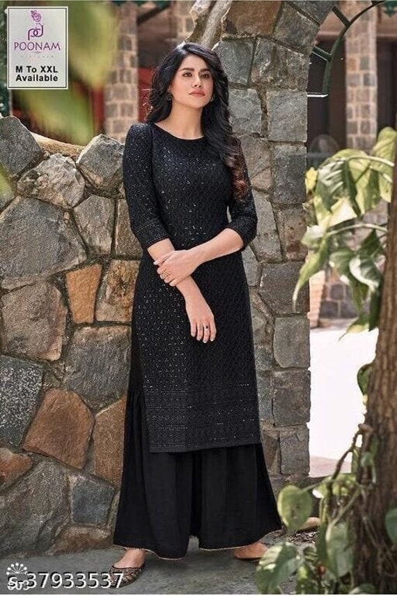 Want That Label | Black Chikankari Embroidered Cotton Kurta Suit – WANT  THAT LABEL