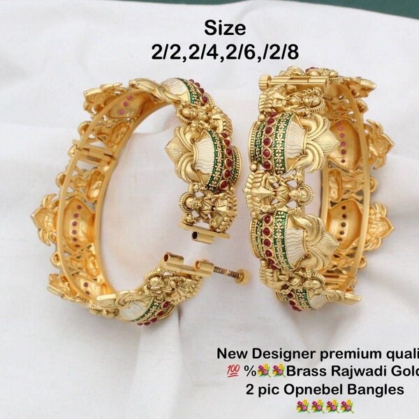 New Designer Premium Quality Pure Brass Rajwadi Laxmi Gold 2 pis Openable Bangles/ Wedding Kada