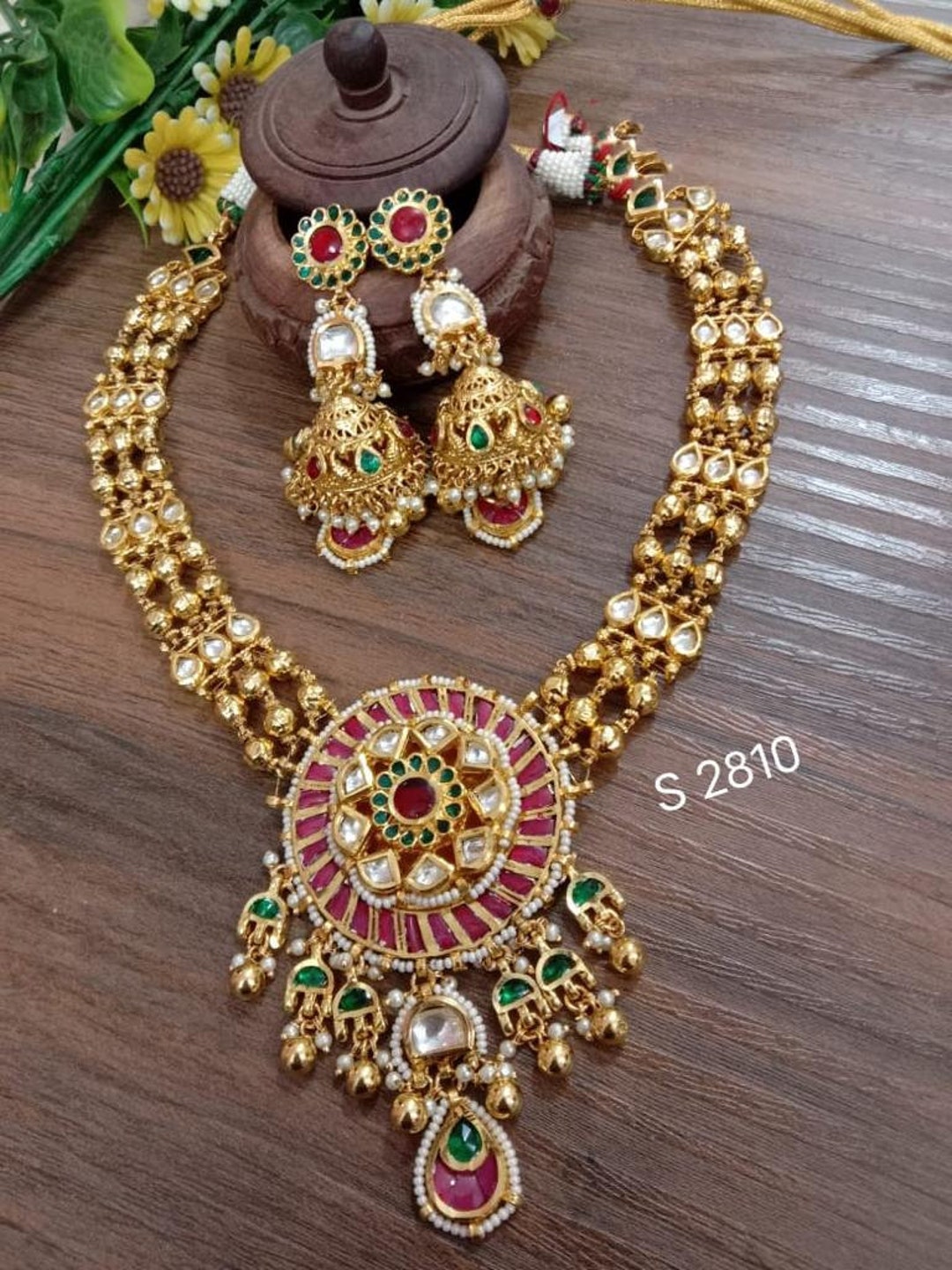 Gold Platted Pachi Kundan Bridal Necklace Jhumki Set - Etsy