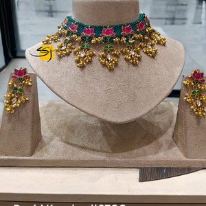 Very Fine jadau Pachi kundan heavy Bridal Necklace set with Earrings/ Sabyasachi inspired choker/Real pachi kundan Necklace/Handmade Jewelry