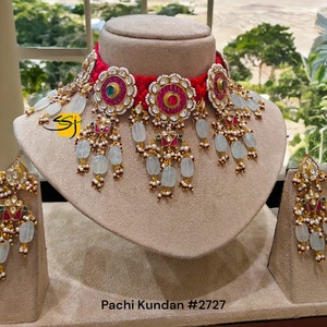 Very Fine jadau Pachi kundan heavy Bridal Necklace set with Earrings/ Sabyasachi inspired choker/Real pachi kundan Necklace/Handmade Jewelry