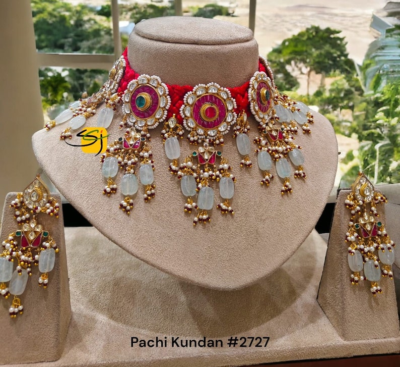 Very Fine jadau Pachi kundan heavy Bridal Necklace set with Earrings/ Sabyasachi inspired choker/Real pachi kundan Necklace/Handmade Jewelry