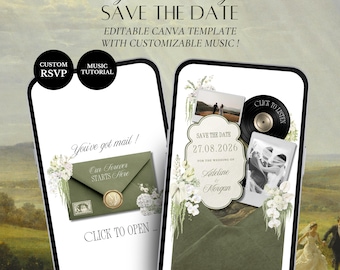 Sage Green & Beige Save The Date Template | Editable Canva Invitation with RSVP (Digital Download)