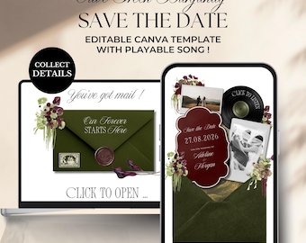 Olivgrün Burgund Save The Date Vorlage | Hochzeitswebsite mit Antwortantwort (Digitaler Download)