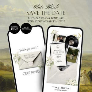 White Black Floral Save The Date Template | Editable Wedding Website With RSVP (Digital Download)