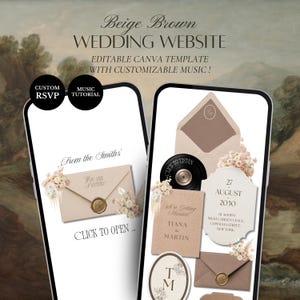 Beige & Brown Vintage Floral Wedding Website Template | Editable Canva Digital Invitation with RSVP