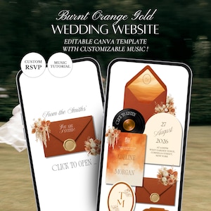 Burnt Orange Beige Gold Wedding Website Template | Editable Canva Invitation with RSVP (Digital Download)