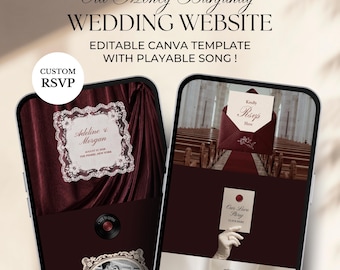 Old Money Burgundy Wedding Website Template | Wedding Website With RSVP & Song (Digital Download)