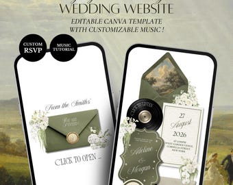 Sage Green & Beige Wedding Website Template Canva | Editable Invitation with RSVP (Digital Download)