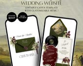 Olive Green & Burgundy Vintage Floral Wedding Website Template | Editable Canva Digital Invitation with RSVP