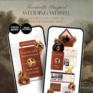 Terrakotta Pass Hochzeit Website Vorlage | Bearbeitbare Canva-Einladung mit Antwortwünschen (Digitaler Download)