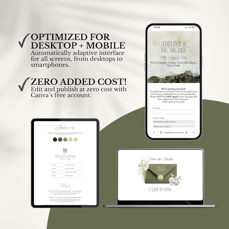 Sage Green & Beige Wedding Website Template Canva | Editable Invitation with RSVP (Digital Download) image 8