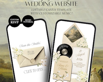 Champagne Beige Vintage Floral Wedding Website Template | Editable Canva Digital Invitation with RSVP