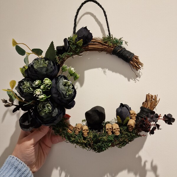 La couronne d'obsidienne noire du corbeau | Couronne et Crânes | Couronne de cristal | Noyau de chalet | Couronne gothique | Halloween | Samain