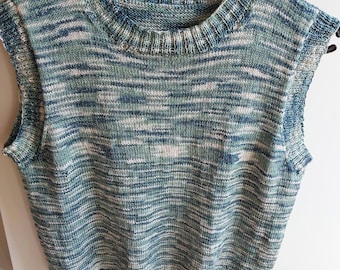Hand-knitted ladies' sleeveless slip-over sweater.