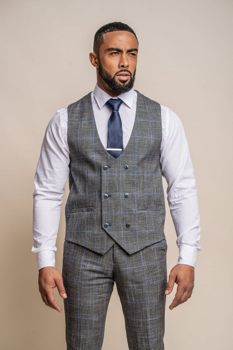 Mens Power Grey 3 Piece Tweed Check Suit Bespoke Premium - Etsy