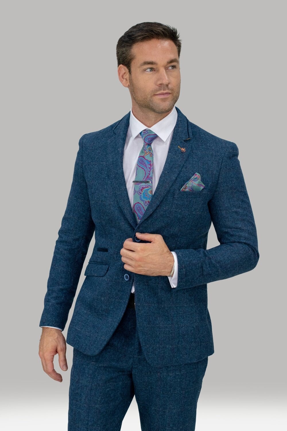 Mens Navy 3 Piece Tweed Check Herringbone Suit Bespoke Premium - Etsy UK