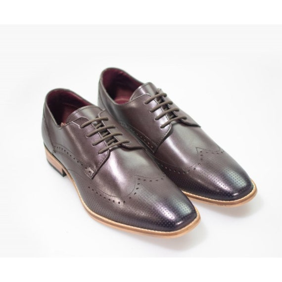 Mens Classic Dark Brown Leather Brogue Shoes Lace Up Smart Formal Casual Footwear