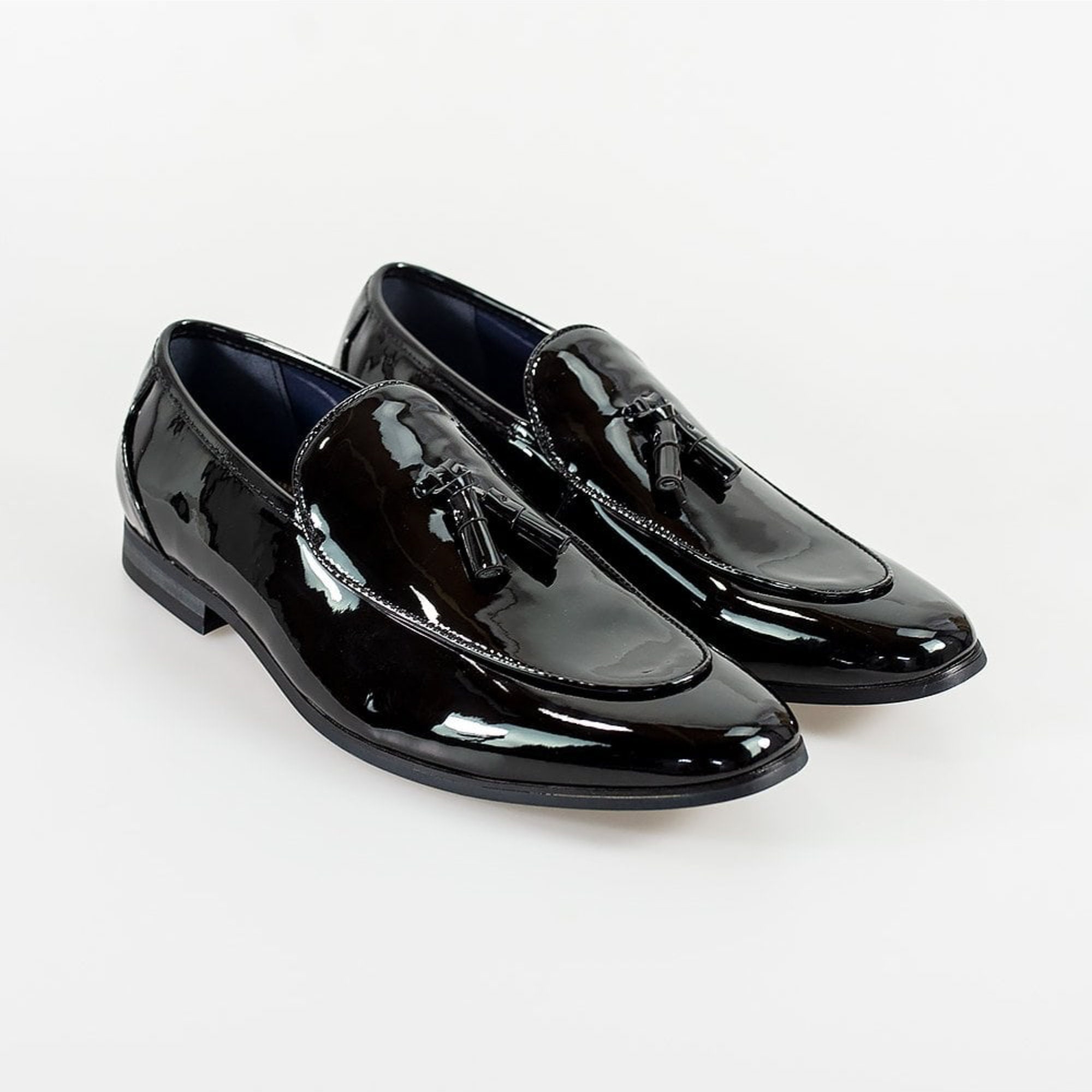 Mens Black Faux Patent Leather Loafer Classic Tuxedo Shoe Formal Slip