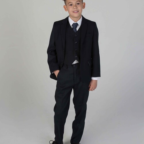 Boys Navy Blue Classic 5 Piece Suit Wedding Party Suit Page Boy Prom 1 - 15 Years shops