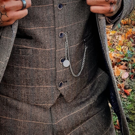 Mens Silver Waistcoat Chain Single Albert Chain Tbar Peaky Etsy UK