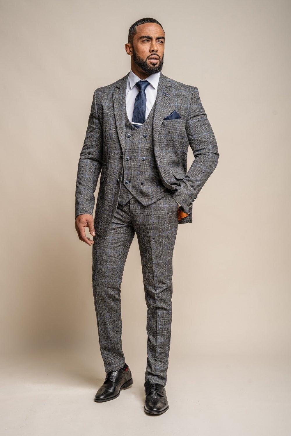 Mens Power Grey 3 Piece Tweed Check Suit Bespoke Premium Etsy