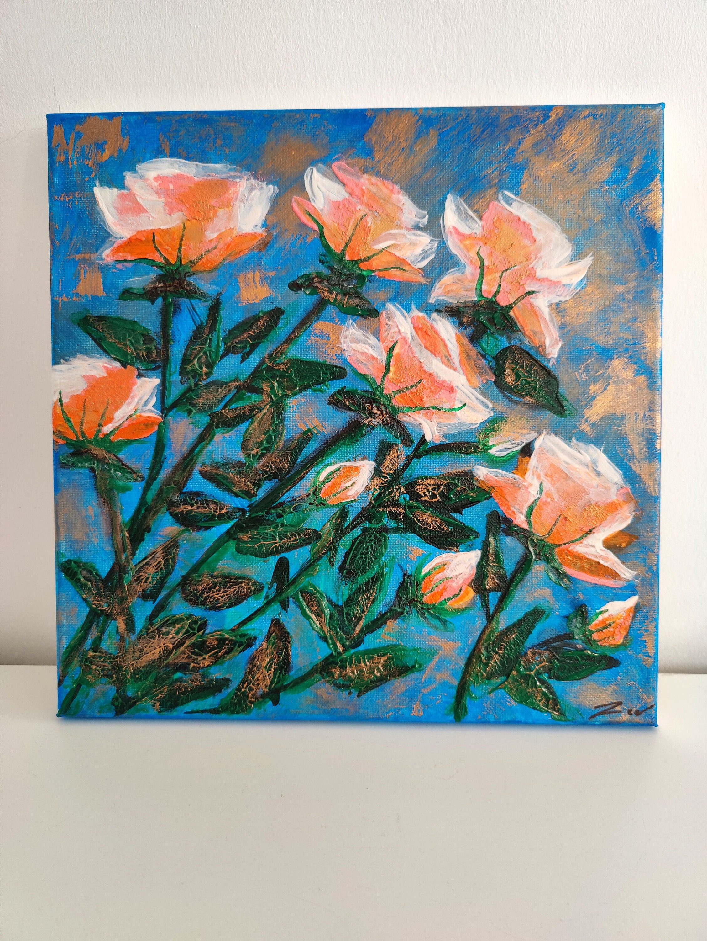 ROSE GARDEN Acrylic Painting on Cotton Canvas/orange Roses - Etsy