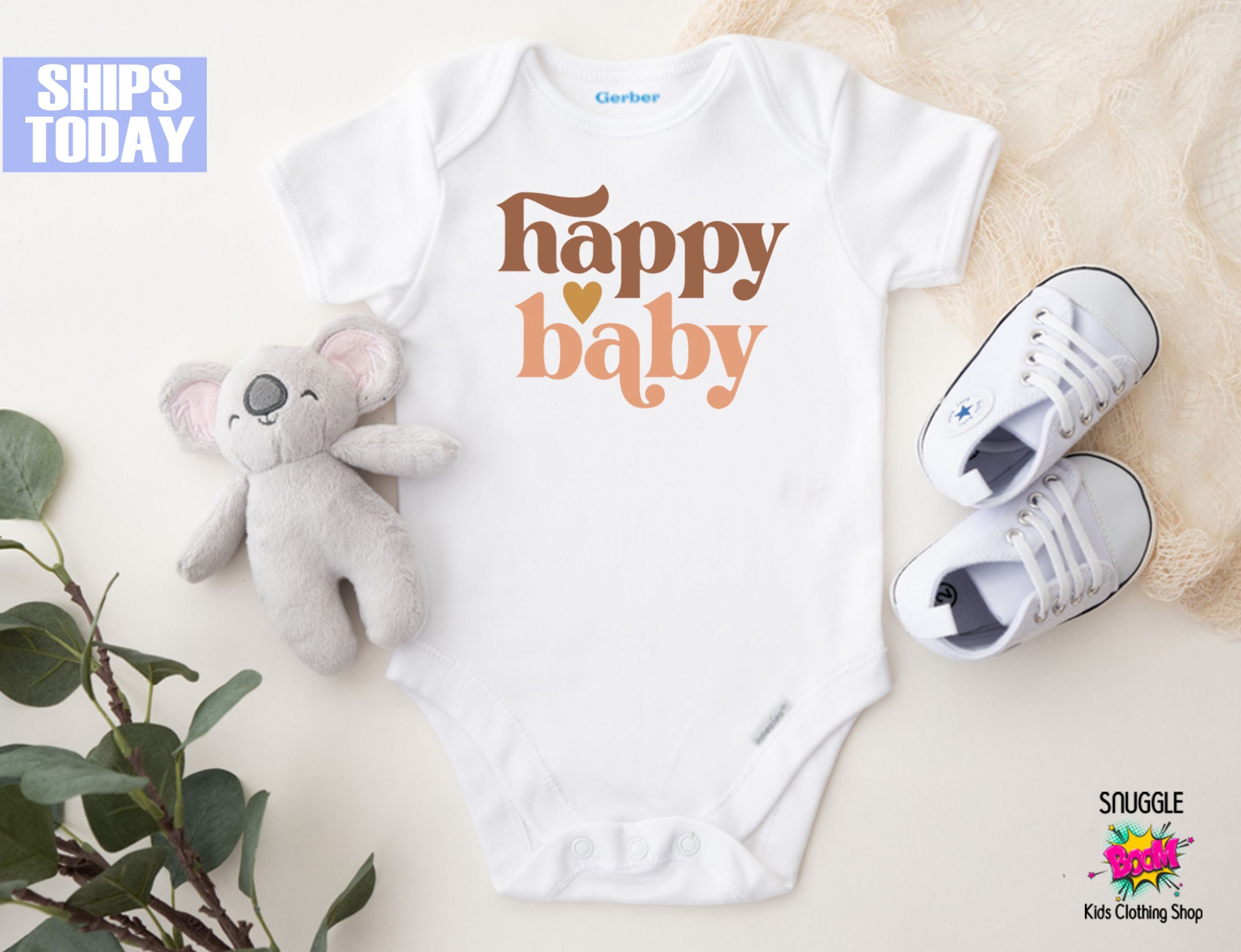 Happy Baby Onesie® or Shirt, Soft White Custom Size Happy Baby Bodysuit or  Romper, Baby Shower Gift Basket Idea for New Mom, Newborn Gift