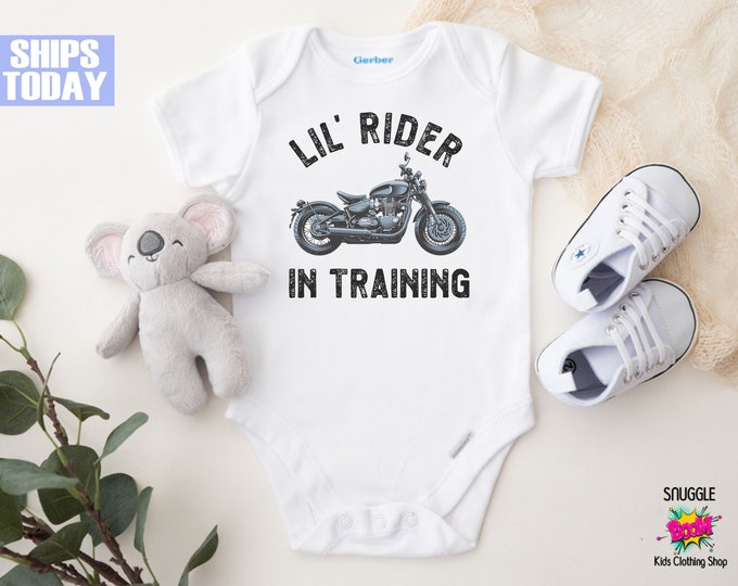Motorcycle Onezy Lil' Rider in Training Onesie® or Shirt - Cute Custom Onesie ...