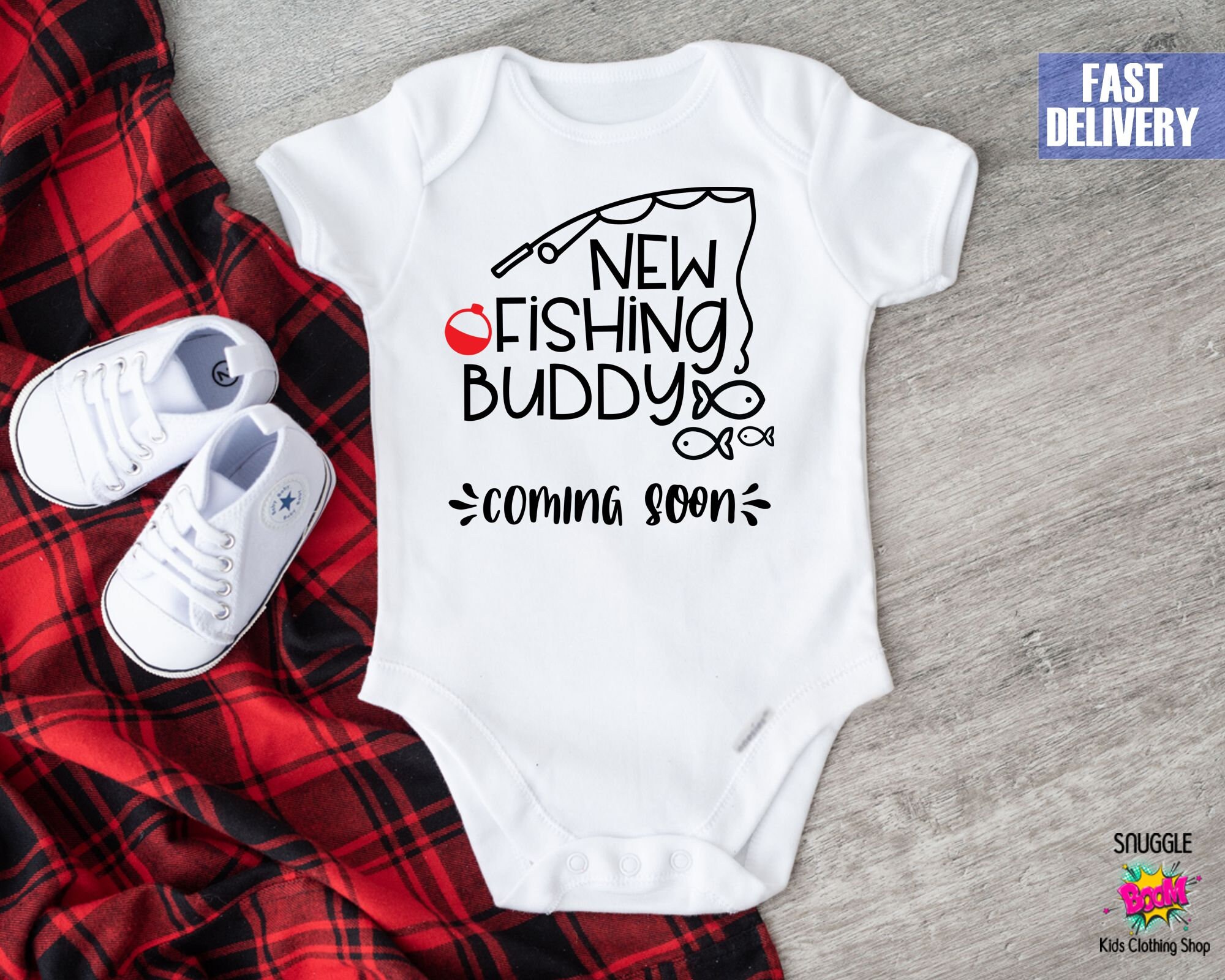 New Fishing Buddy Coming Soon Onesie® or Shirt Cute Onesie® Cute Baby ...