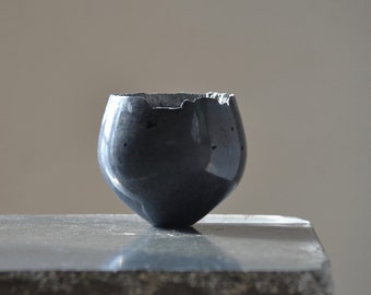 Small Charcoal Concrete Vessel Sculpture: Sustainable Boho Decor