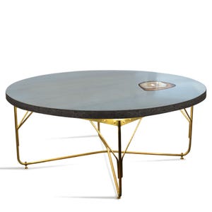 Custom Furniture Concrete Brass handmade coffee table bench stool Sculpture wabi-sabi industrial decor art neutral Boho home decor minimal